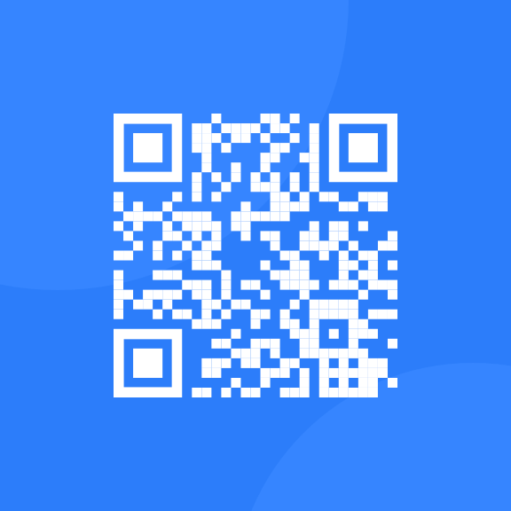 picture of a white qr code with a blue background color